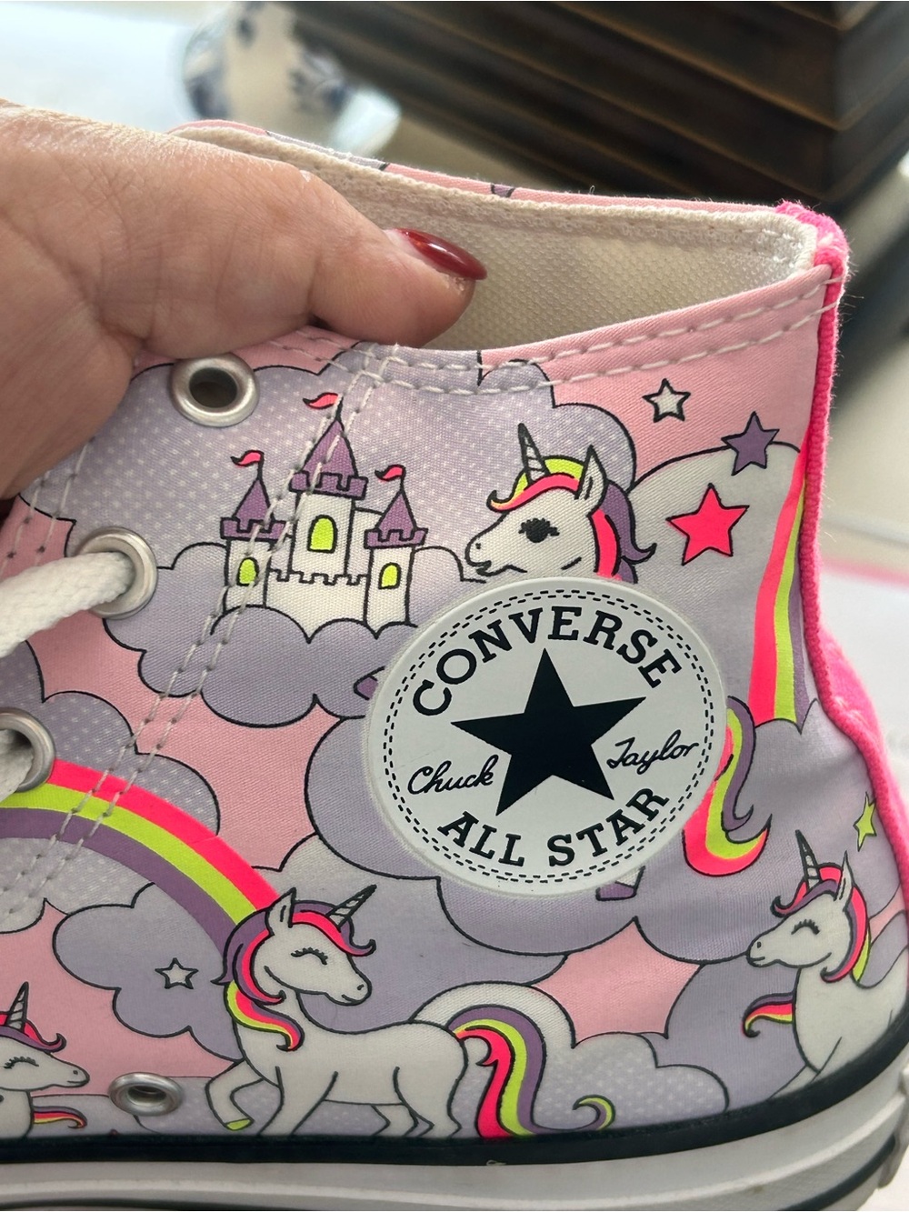 Converse Pink Unicorn All Star High Top Sneakers with Rainbow Accents